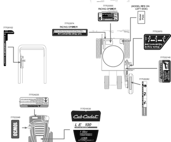 Label Map Diagram and Parts List for LE100 (25B552J710)(2016) Cub Cadet Edger